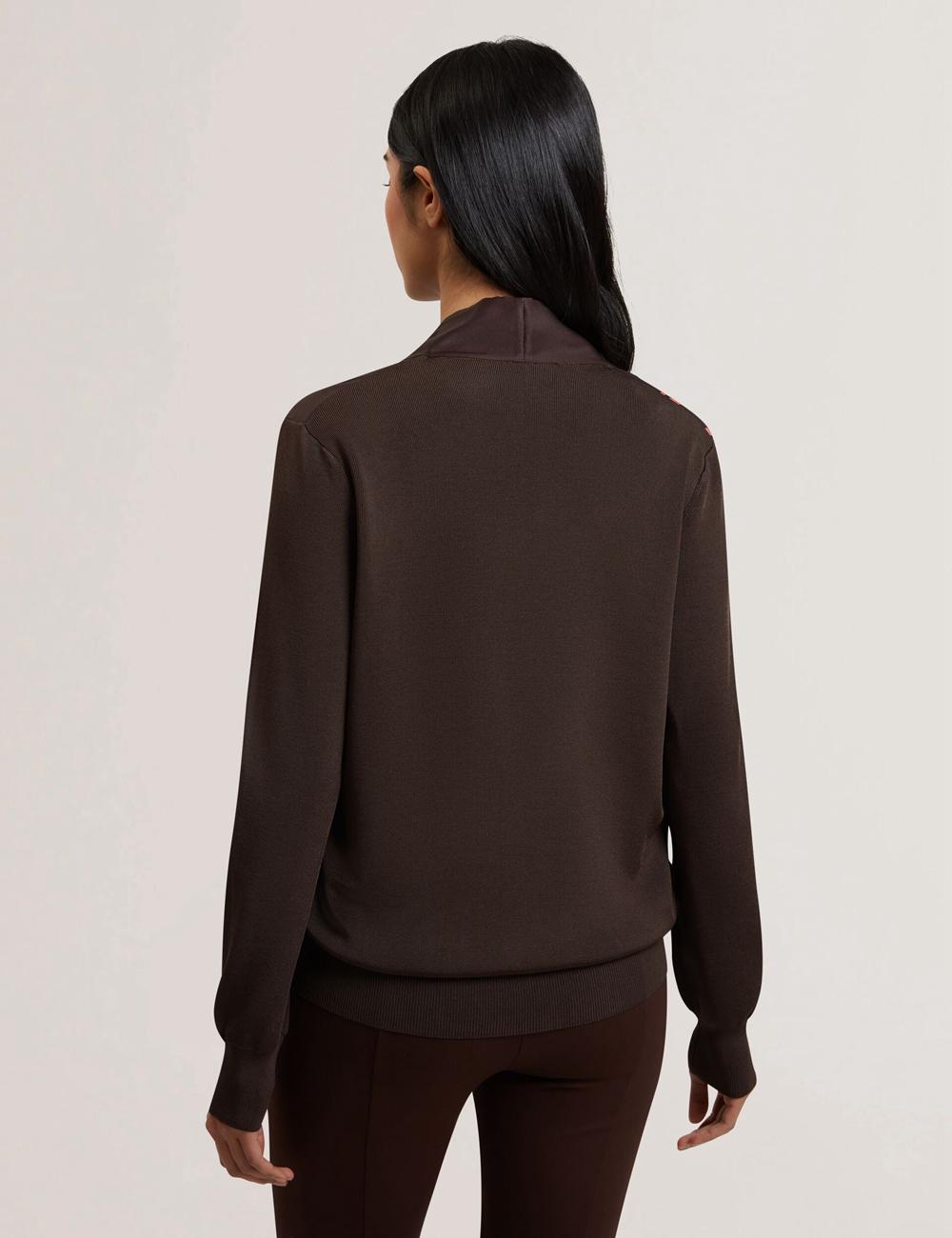 Women Ted Baker MATIINA - Printed Front Zip-Up Bomber Cardigans Dk-Brown | KSA  4283-YHOJN
