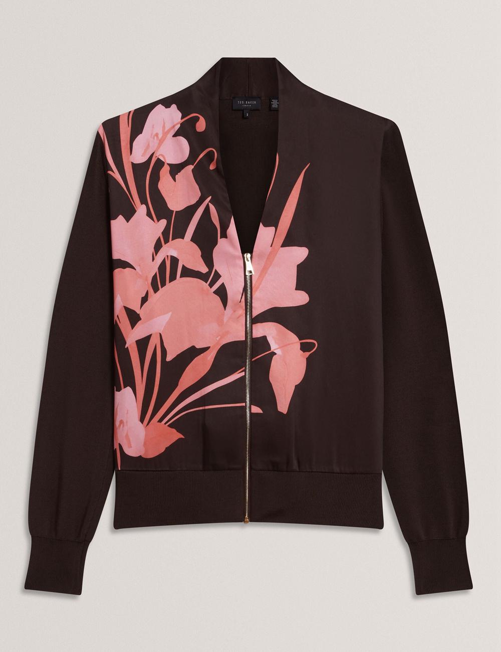 Women Ted Baker MATIINA - Printed Front Zip-Up Bomber Cardigans Dk-Brown | KSA  4283-YHOJN