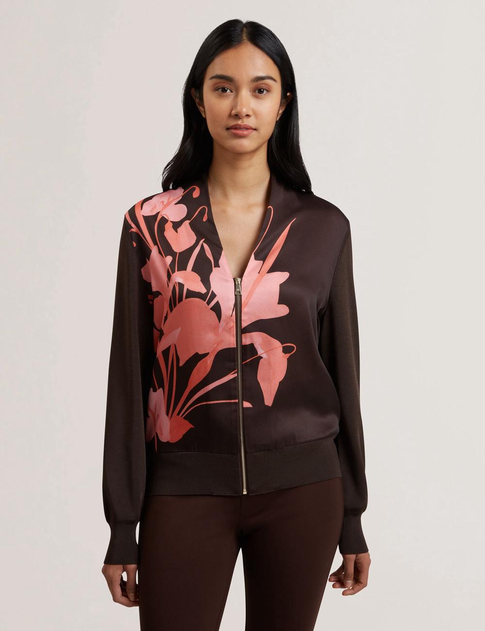 Women Ted Baker MATIINA - Printed Front Zip-Up Bomber Cardigans Dk-Brown | KSA  4283-YHOJN