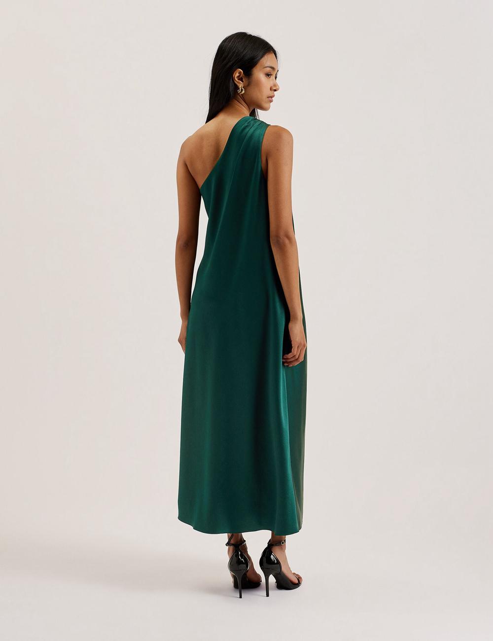 Women Ted Baker MELGAR - Satin One Shoulder Midi Dresses Dk-Green | KSA  0756-TVLFG