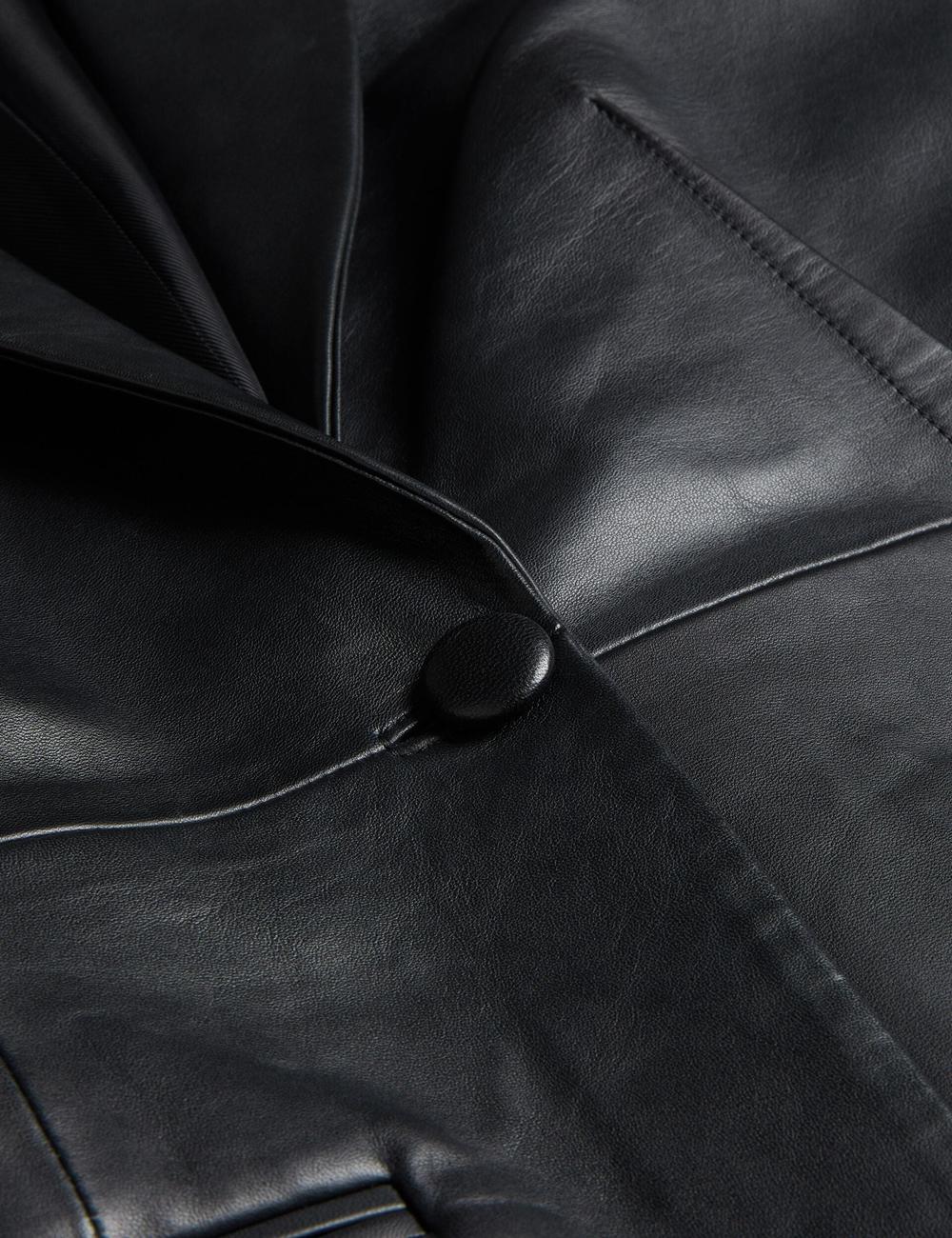 Women Ted Baker MELLIIE - Longline Single Breasted Leather Blazers Black | KSA  4381-KOUNJ
