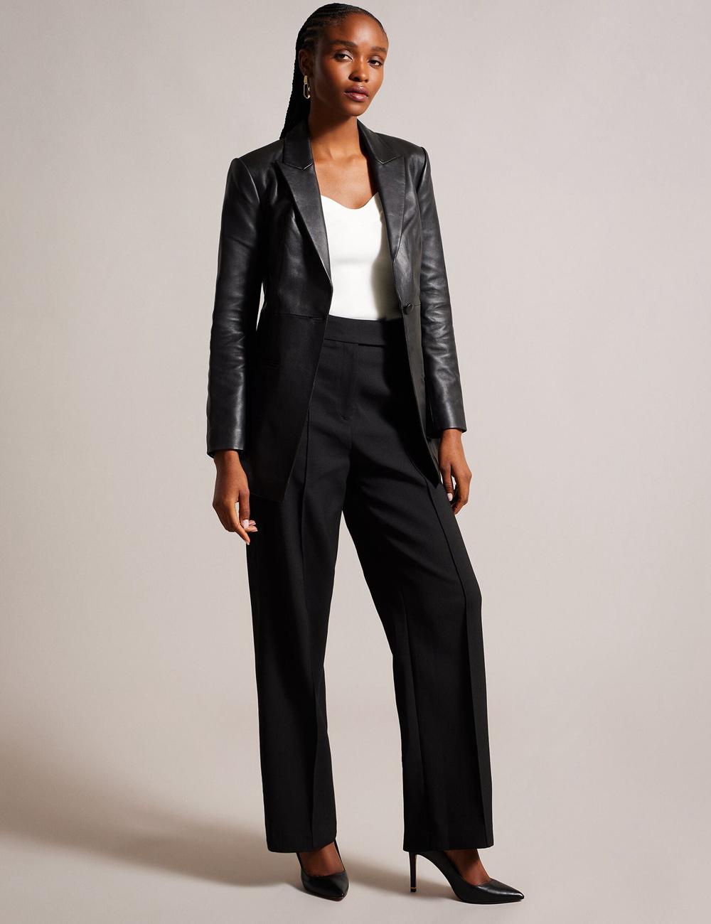 Women Ted Baker MELLIIE - Longline Single Breasted Leather Blazers Black | KSA  4381-KOUNJ