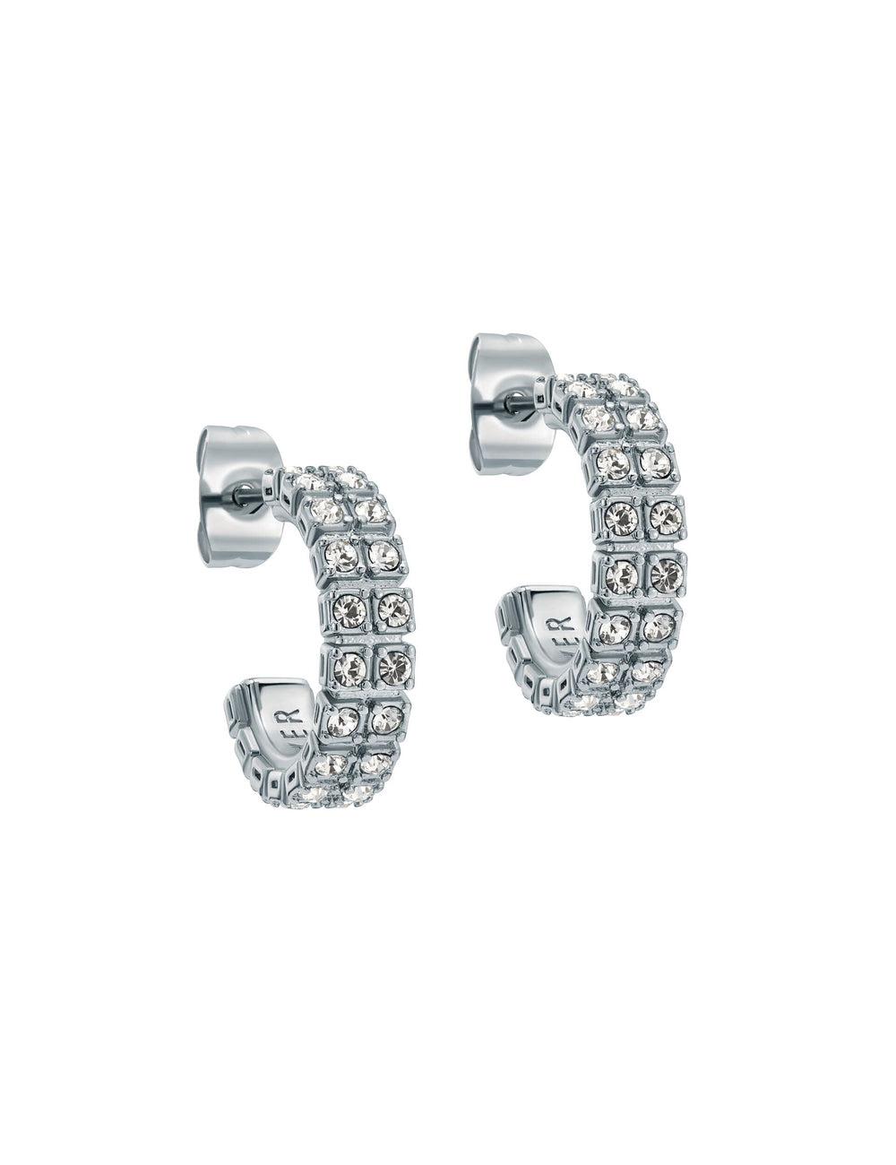 Women Ted Baker MELLRIE - Double Row Crystal Hoop Earrings Silver | KSA  8132-SDTFQ