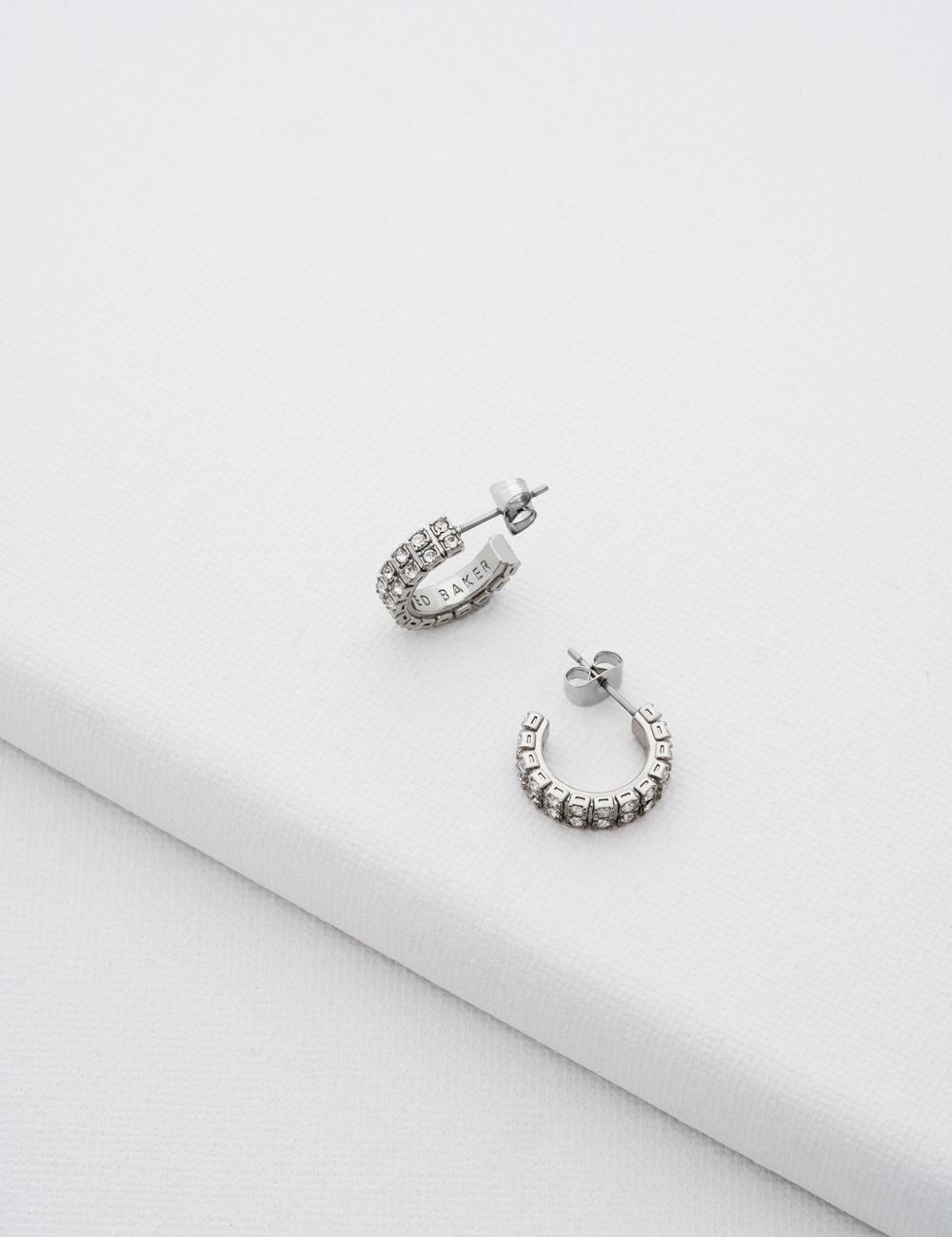 Women Ted Baker MELLRIE - Double Row Crystal Hoop Earrings Silver | KSA  8132-SDTFQ