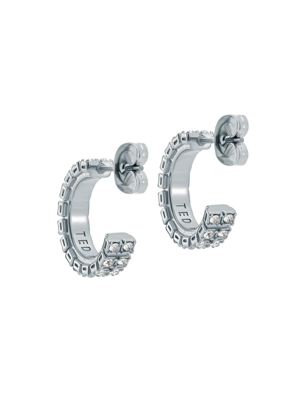 Women Ted Baker MELLRIE - Double Row Crystal Hoop Earrings Silver | KSA  8132-SDTFQ