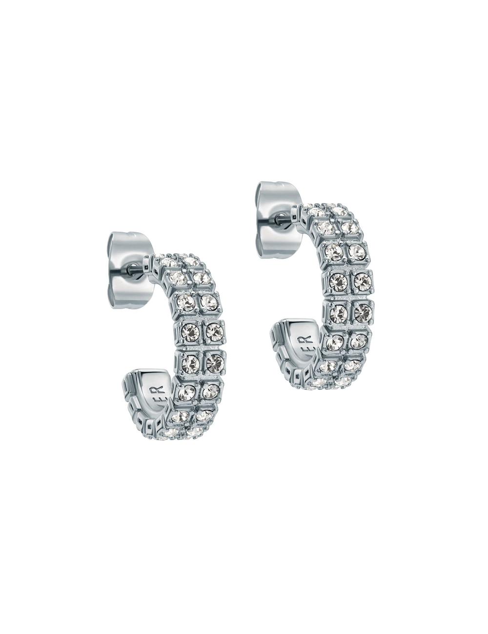 Women Ted Baker MELLRIE - Double Row Crystal Hoop Earrings Silver | KSA  8132-SDTFQ