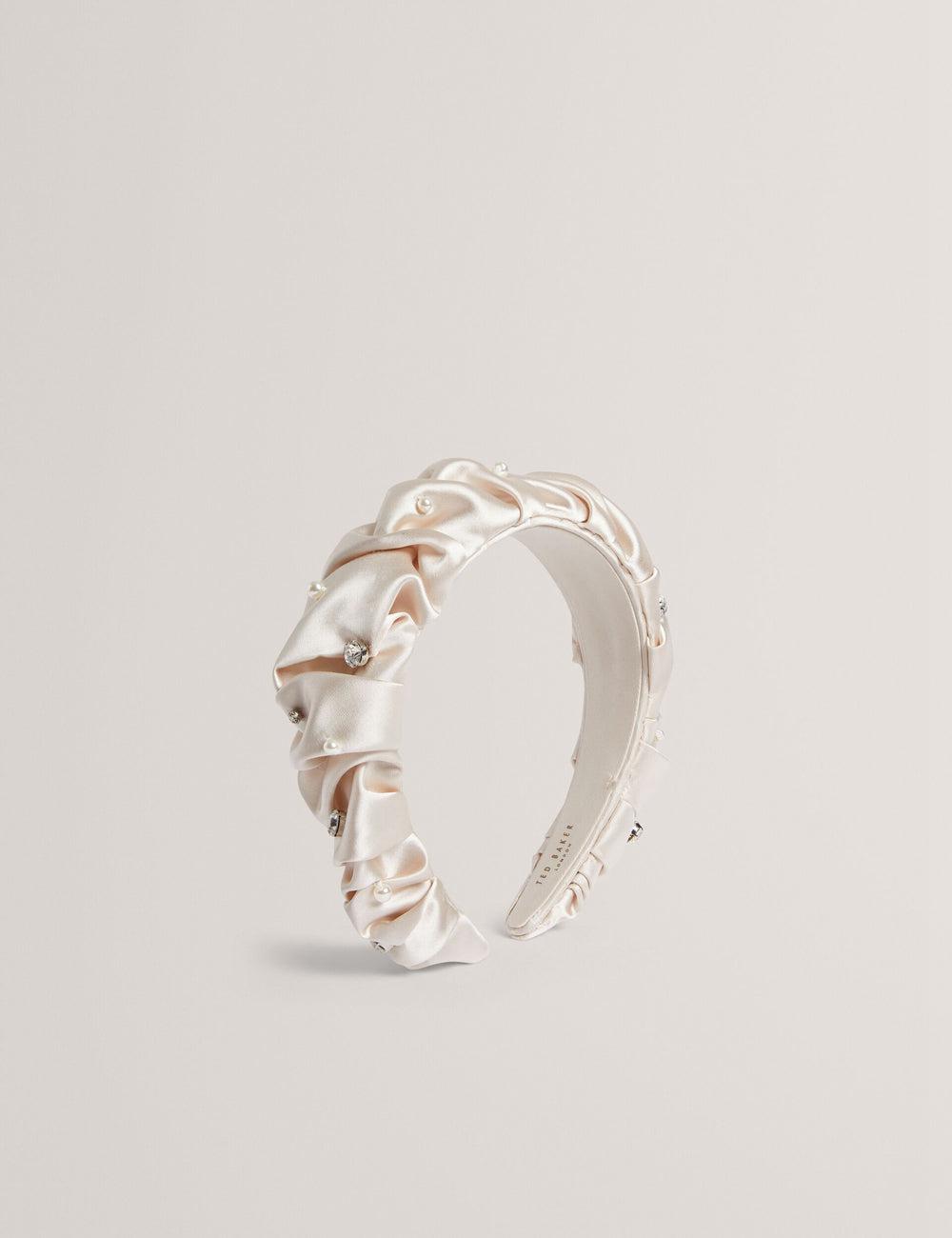 Women Ted Baker MELLSI - Rhinestone Ruched Satin Headbands Cream | KSA  4635-RKLPJ