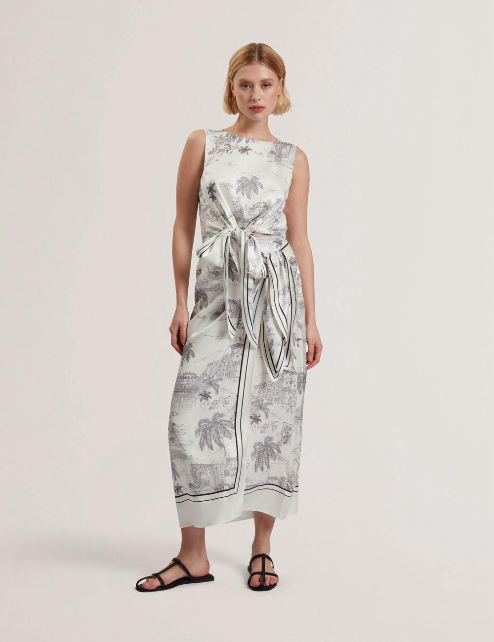 Women Ted Baker MELVA - Printed Detail Wrap Midi Skirts Ivory | KSA  2754-ZQWCJ