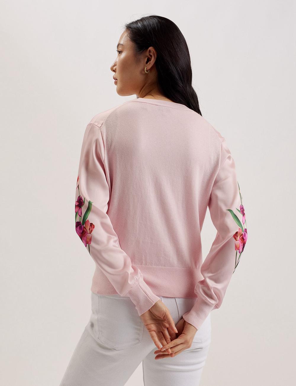 Women Ted Baker MERALLL - Floral Woven Front V-Neck Cardigans Pink | KSA  4957-ZIYGO