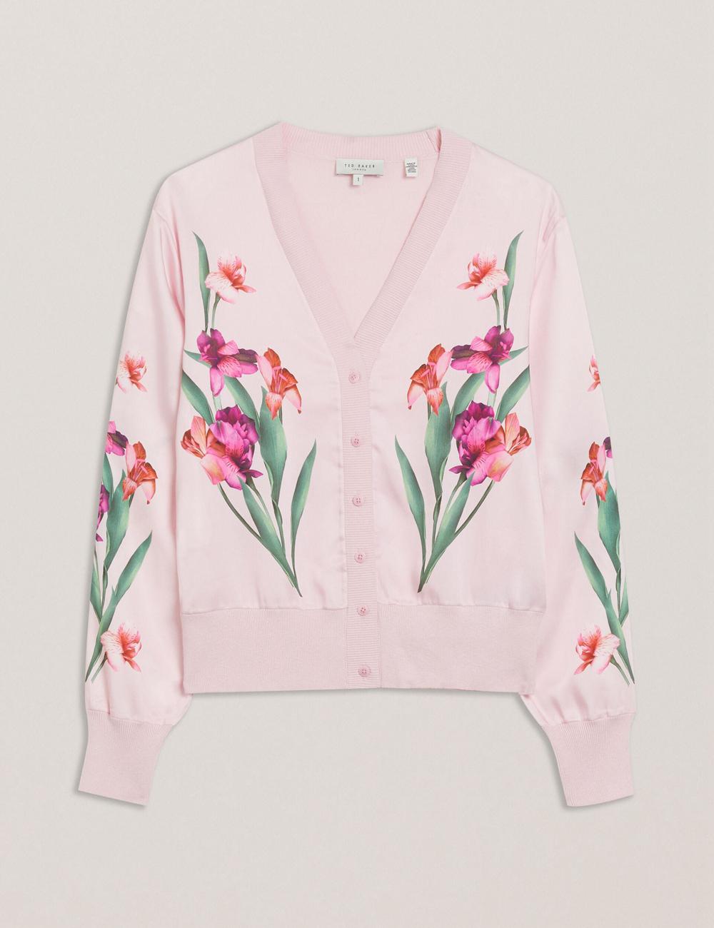 Women Ted Baker MERALLL - Floral Woven Front V-Neck Cardigans Pink | KSA  4957-ZIYGO
