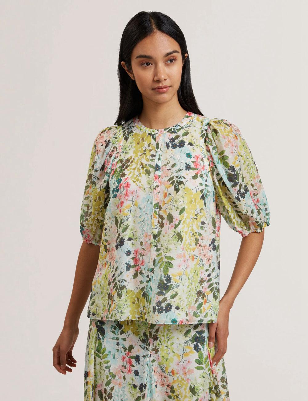 Women Ted Baker MICHA - Floral Binding Detail Puffed Sleeve Blouses Ivory | KSA  1246-LGQHS