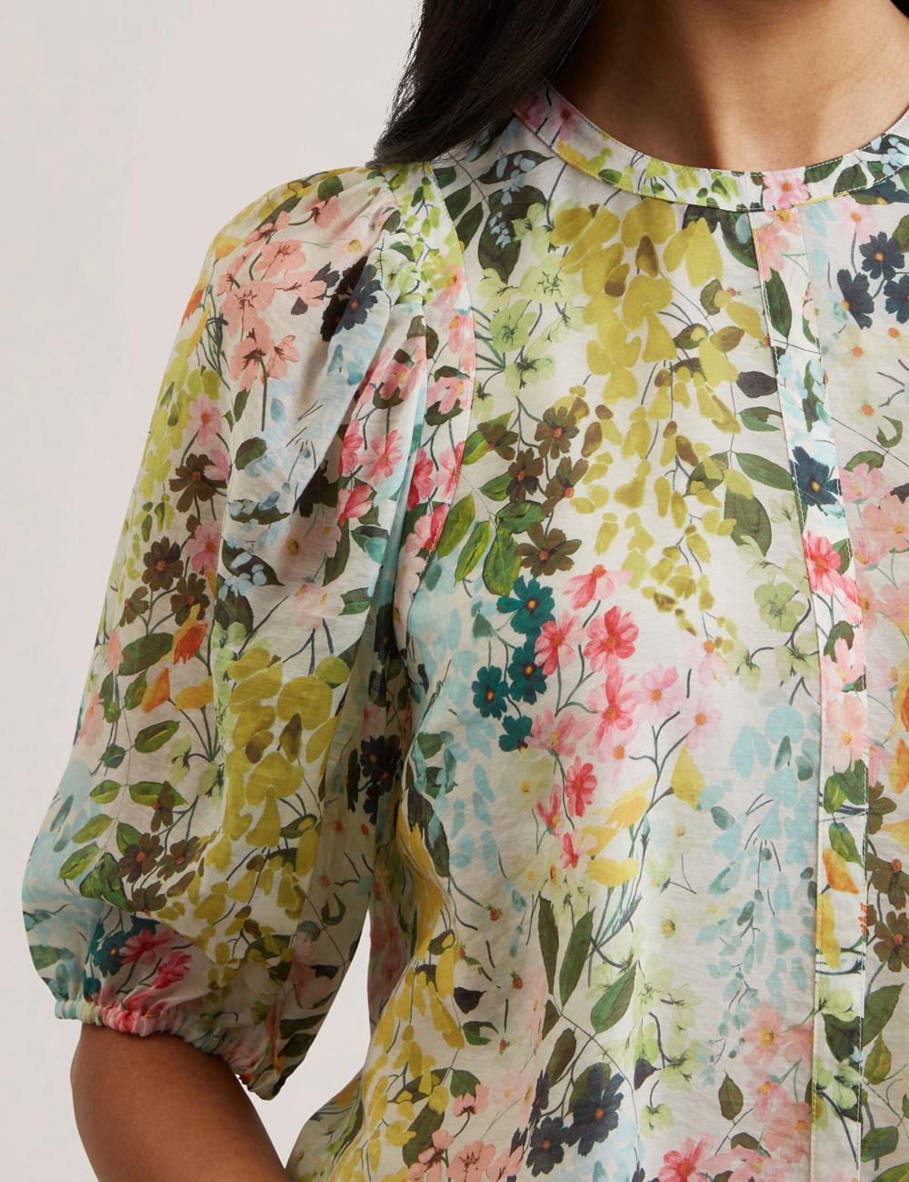 Women Ted Baker MICHA - Floral Binding Detail Puffed Sleeve Blouses Ivory | KSA  1246-LGQHS
