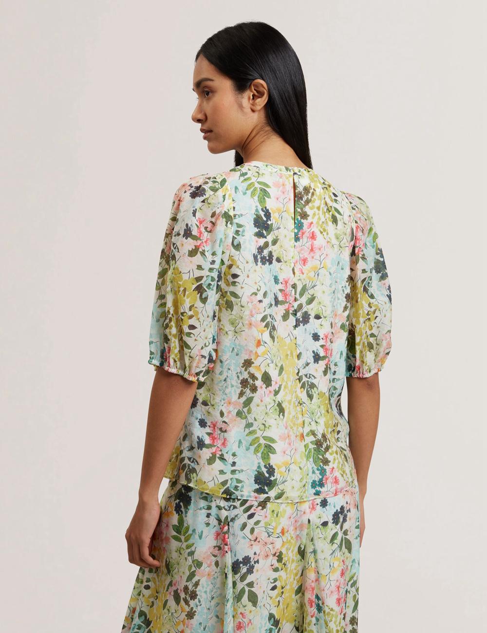 Women Ted Baker MICHA - Floral Binding Detail Puffed Sleeve Blouses Ivory | KSA  1246-LGQHS
