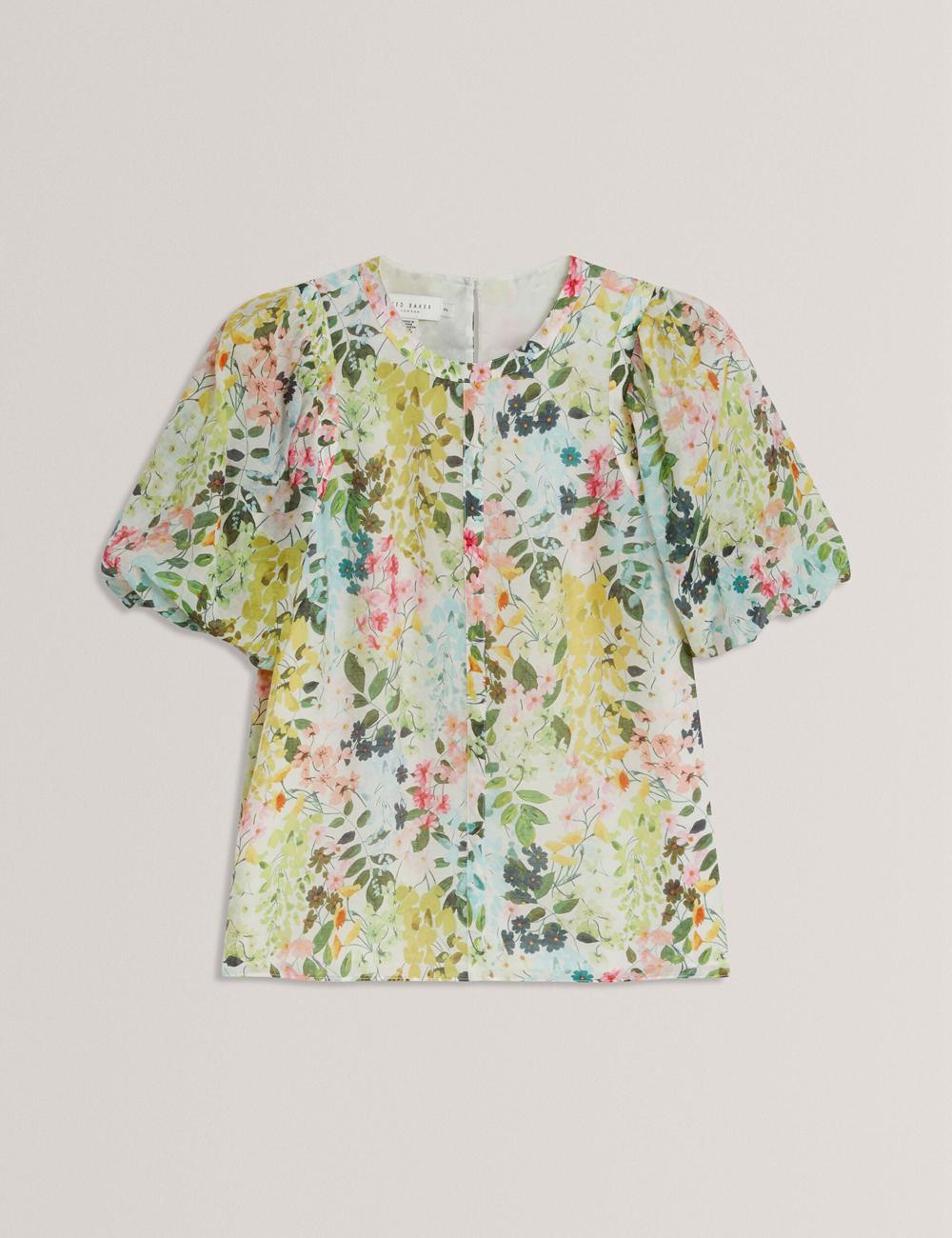 Women Ted Baker MICHA - Floral Binding Detail Puffed Sleeve Blouses Ivory | KSA  1246-LGQHS