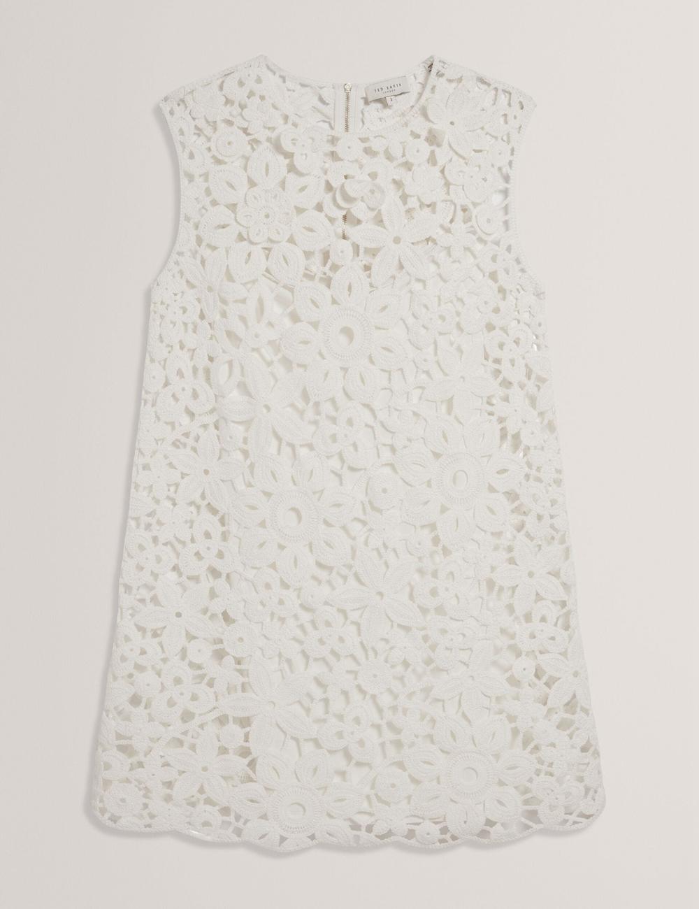 Women Ted Baker MIIKKA - Crochet Sleeveless Shift Mini Dresses White | KSA  9751-QNBUY