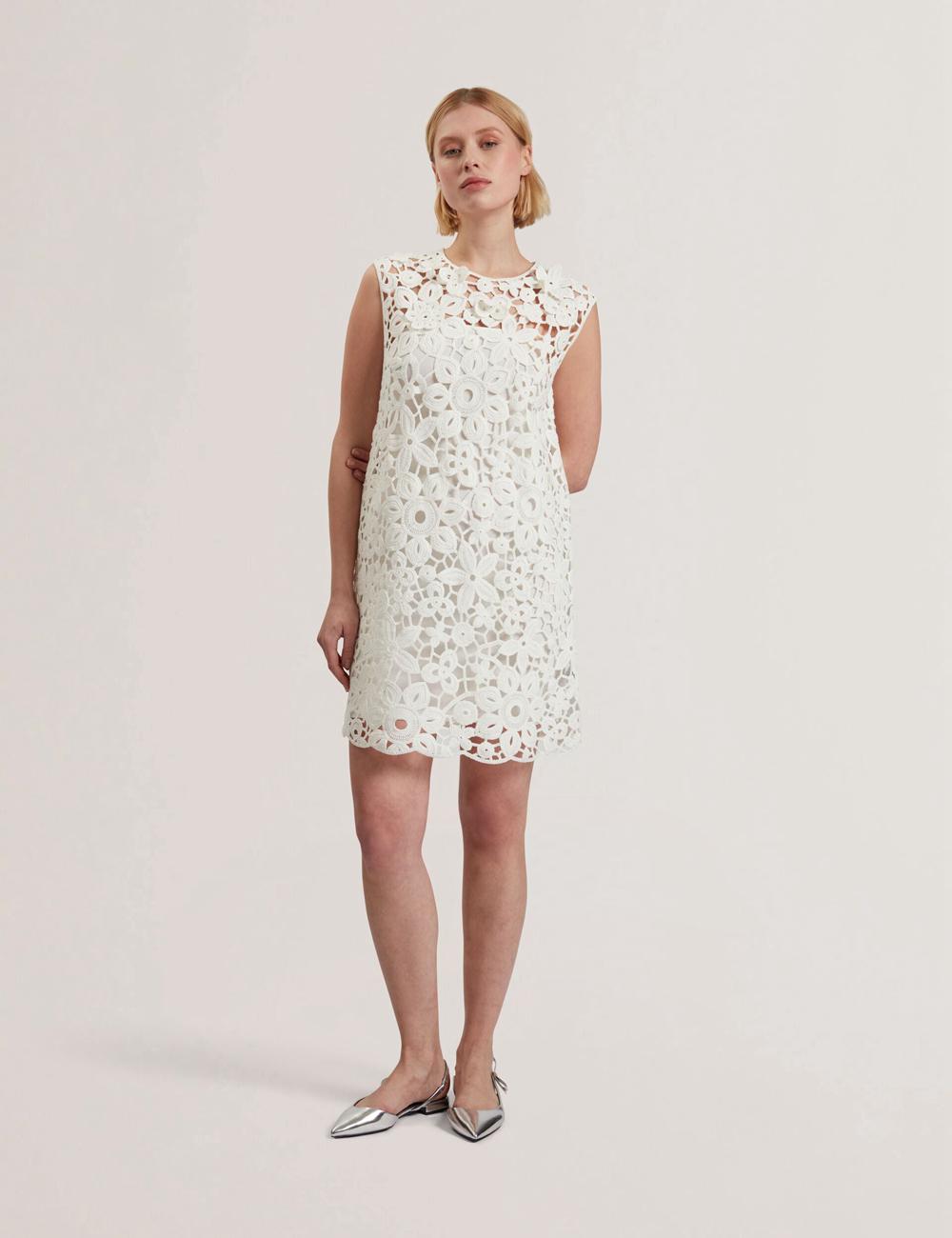Women Ted Baker MIIKKA - Crochet Sleeveless Shift Mini Dresses White | KSA  9751-QNBUY