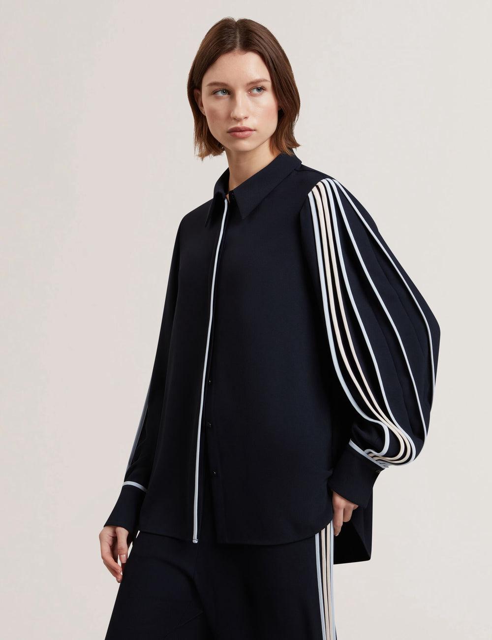 Women Ted Baker MIRITI - Contrast Piping Detail Long Sleeve Casual Shirts Navy | KSA  9520-OENAV