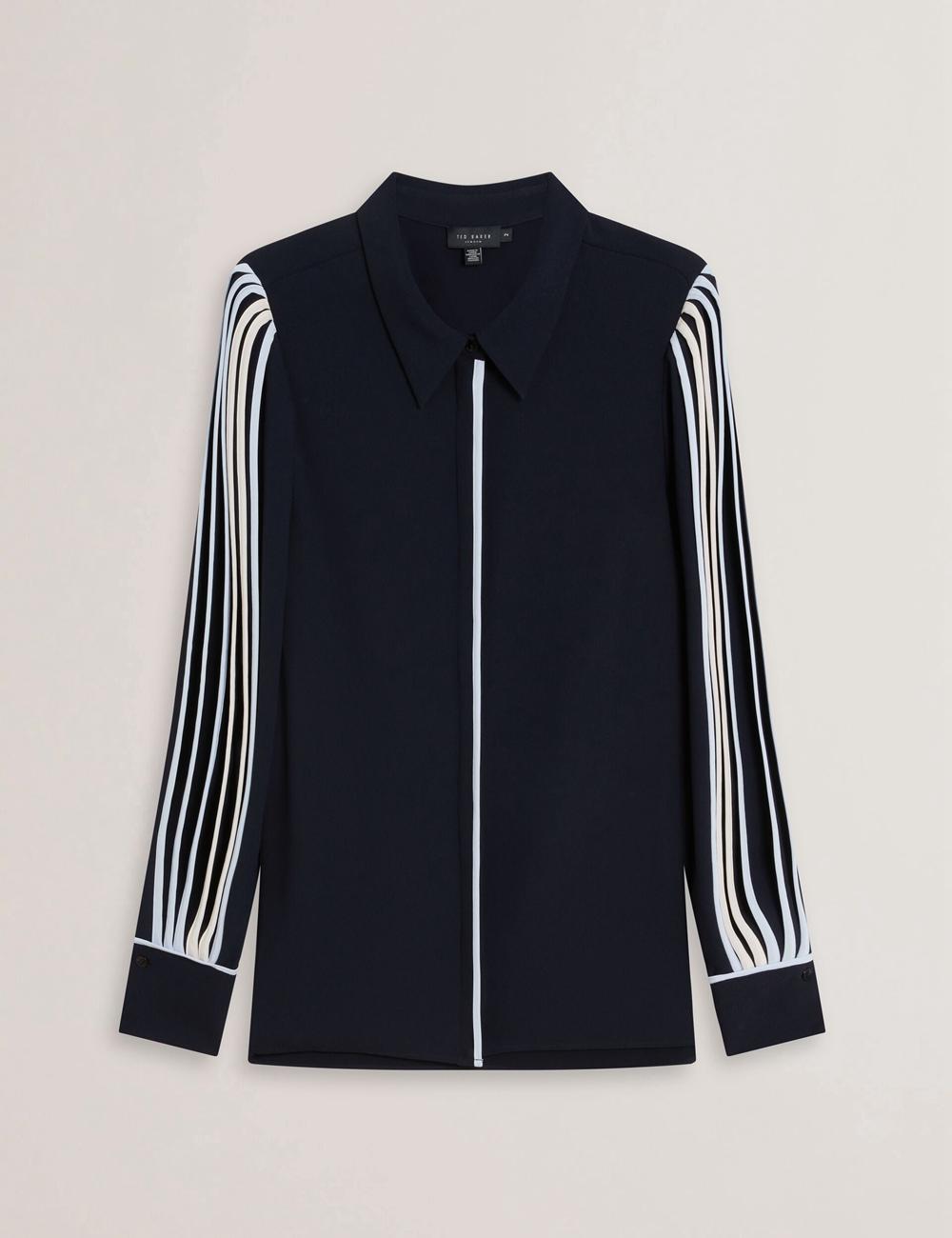 Women Ted Baker MIRITI - Contrast Piping Detail Long Sleeve Casual Shirts Navy | KSA  9520-OENAV