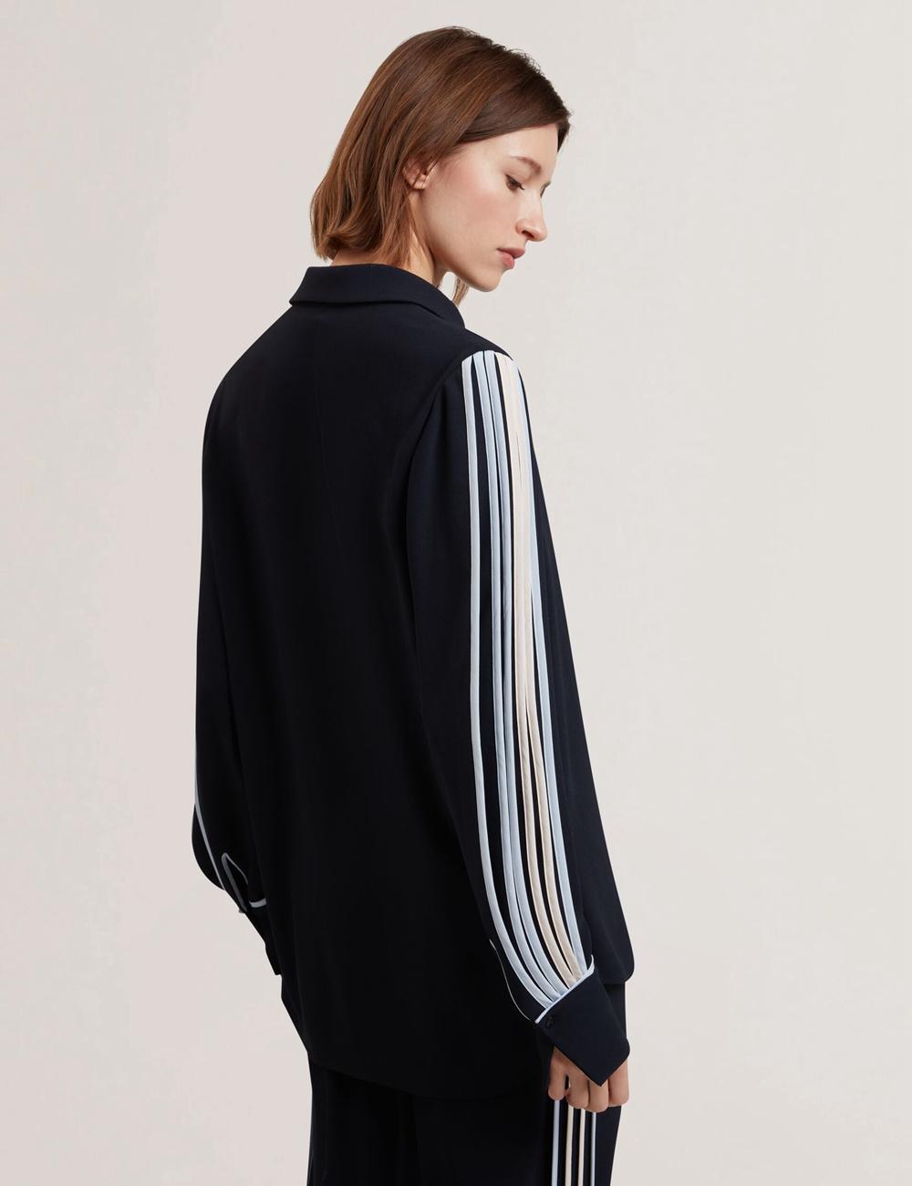 Women Ted Baker MIRITI - Contrast Piping Detail Long Sleeve Casual Shirts Navy | KSA  9520-OENAV