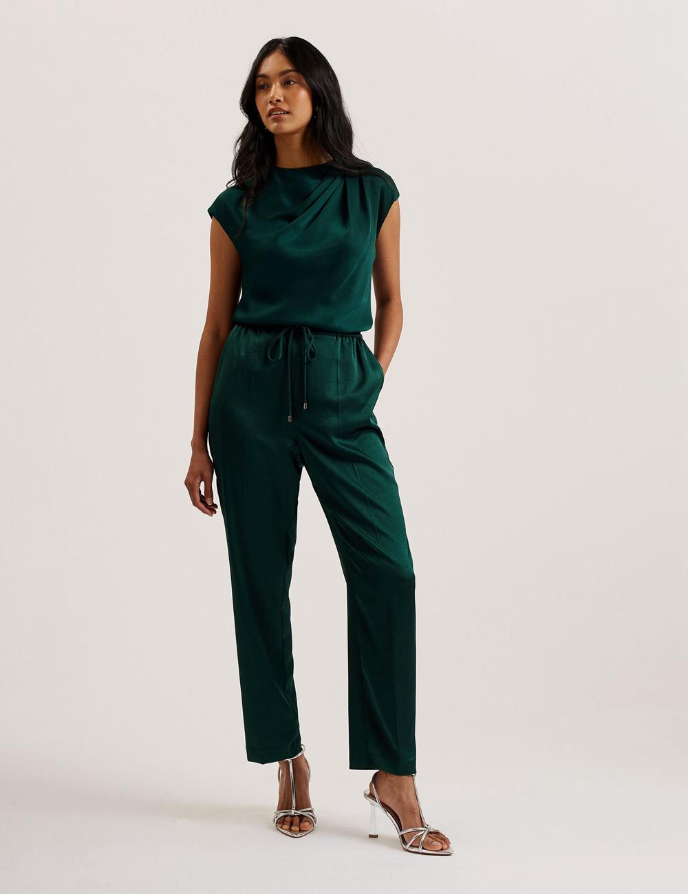 Women Ted Baker MISRINA - Drape Neck Detail Satin Top Jumpers Dk-Green | KSA  5632-NMIFC