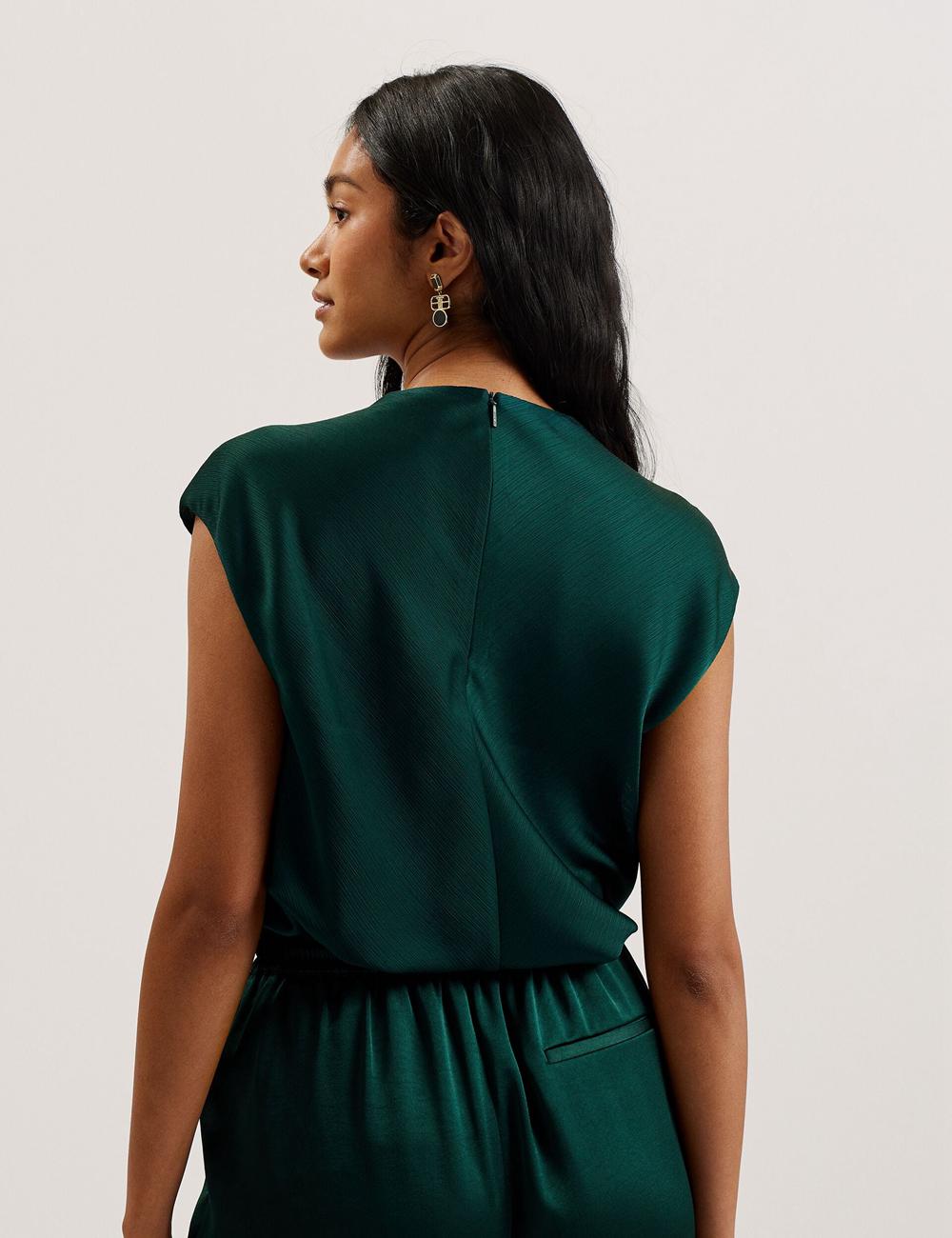 Women Ted Baker MISRINA - Drape Neck Detail Satin Top Jumpers Dk-Green | KSA  5632-NMIFC