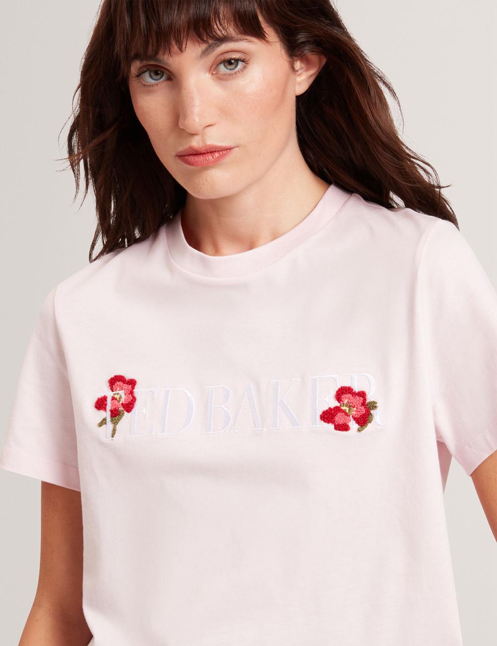 Women Ted Baker MOLII - Embroidered Logo Cropped Cotton T-Shirts Pink | KSA  0197-CPHEB