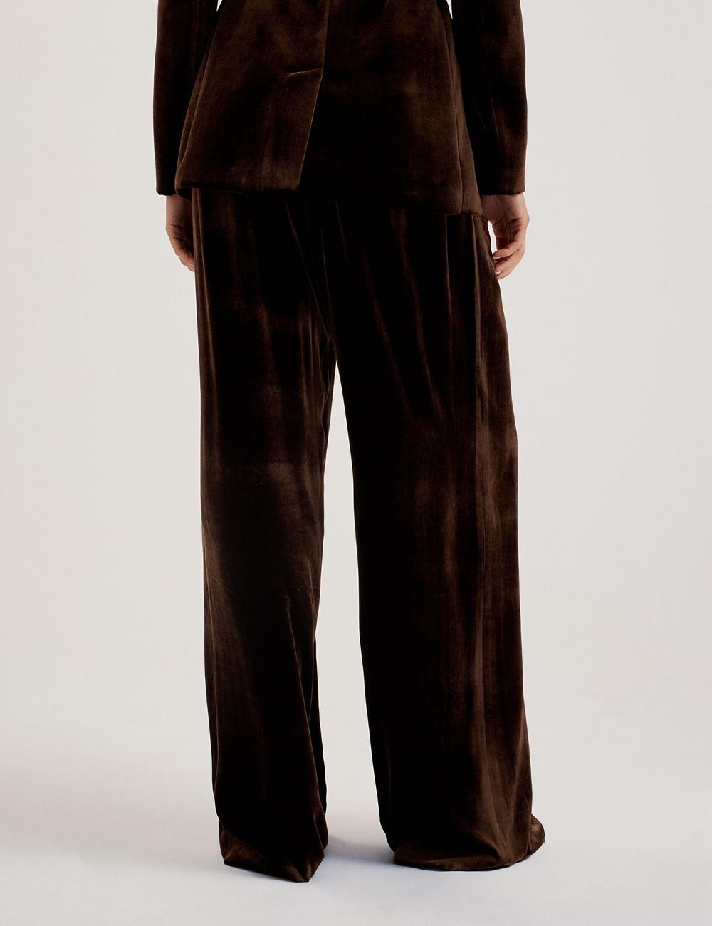 Women Ted Baker MOMIJIT - Velvet Pleated Wide Leg Trousers Brown | KSA  9348-NHXLP