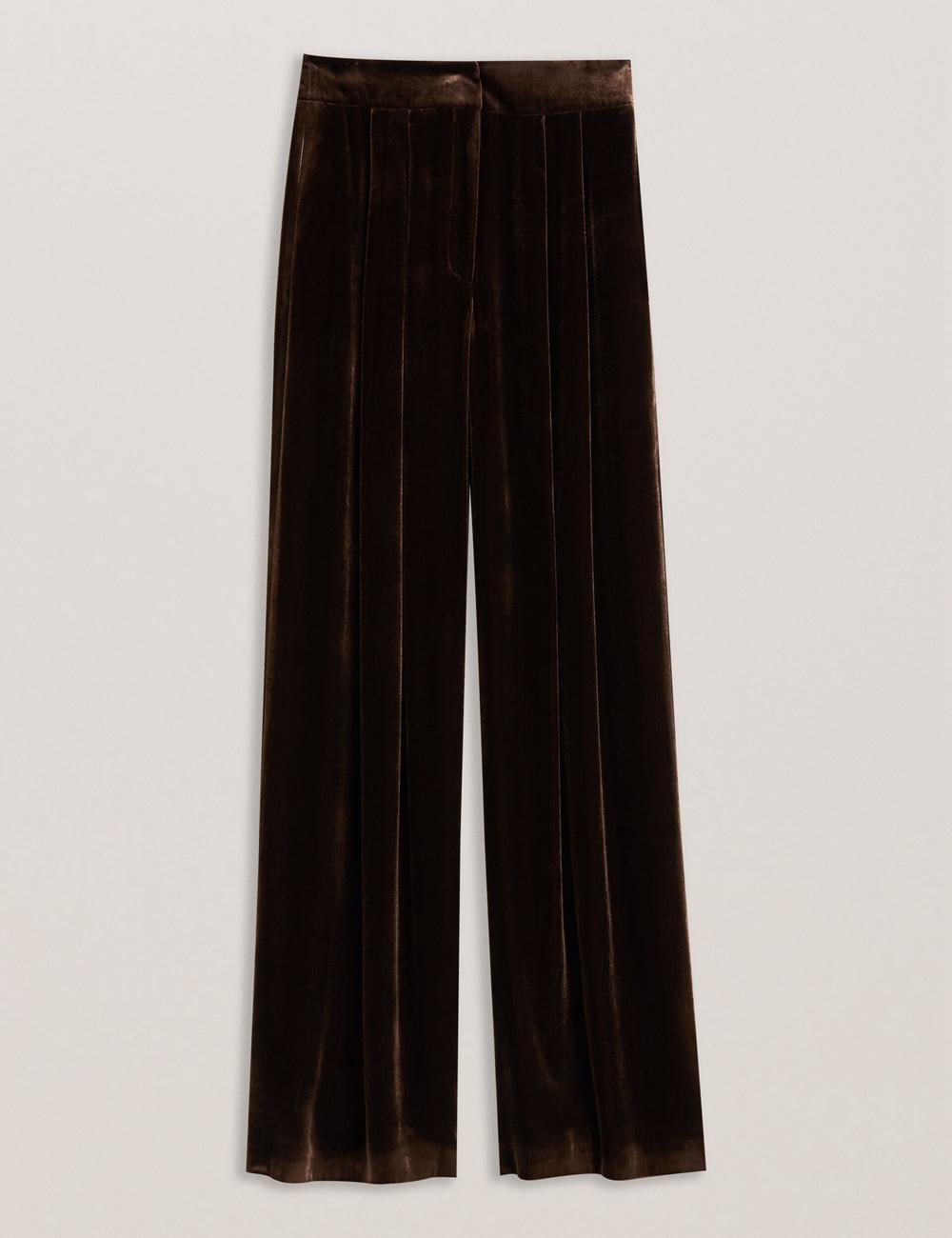 Women Ted Baker MOMIJIT - Velvet Pleated Wide Leg Trousers Brown | KSA  9348-NHXLP