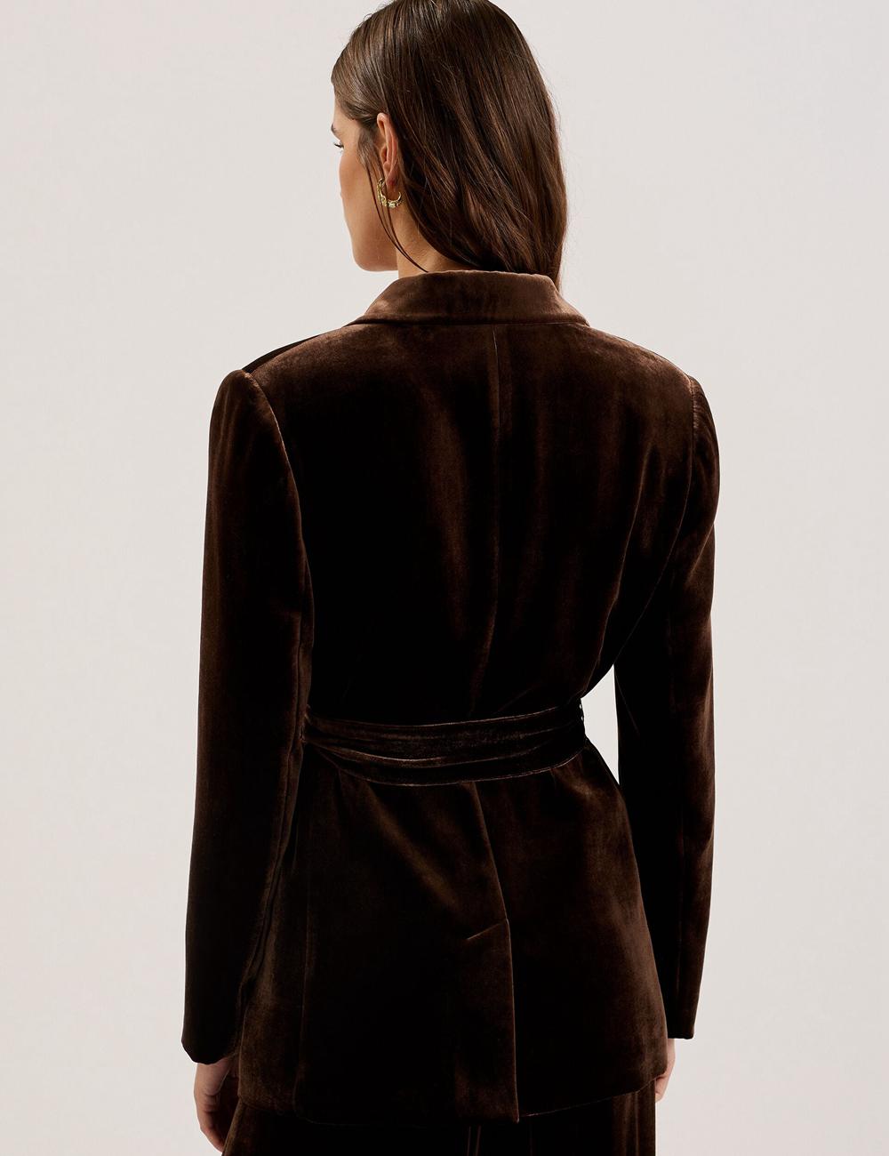 Women Ted Baker MOMIJI - Velvet Waist Single Breasted Blazers Brown | KSA  7194-RTYZP