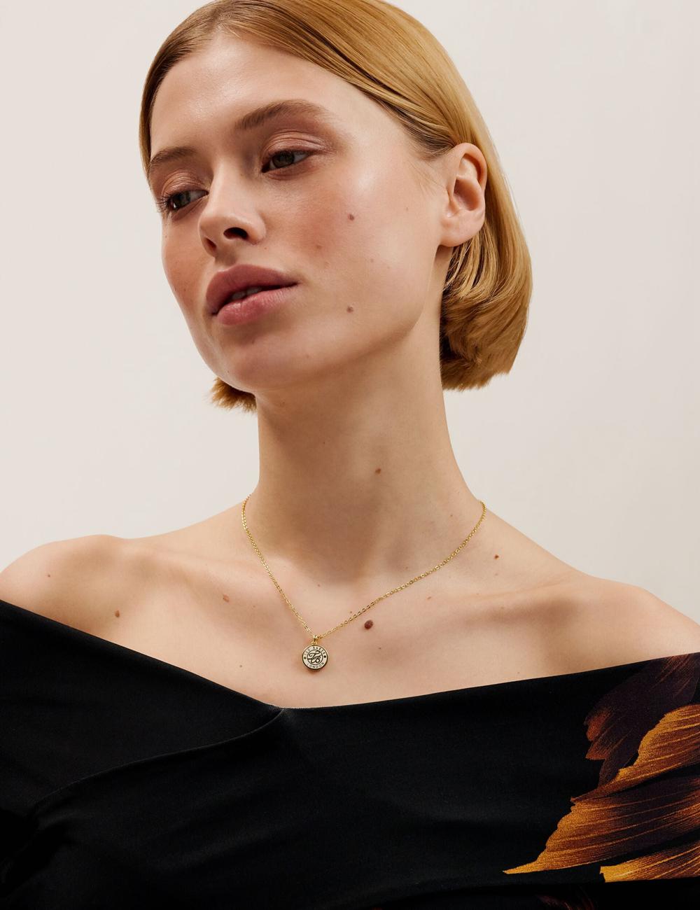 Women Ted Baker MONELLA - Monogram Logo Coin Pendant Necklaces Gold | KSA  6429-SGLRX