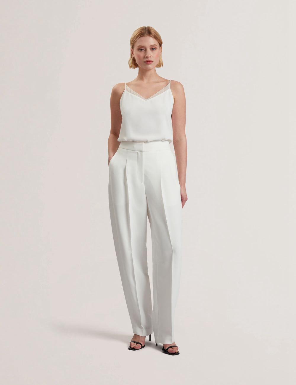 Women Ted Baker MORRIAT - Barrel Leg Woven Tailored Trousers Ivory | KSA  9582-ENURH