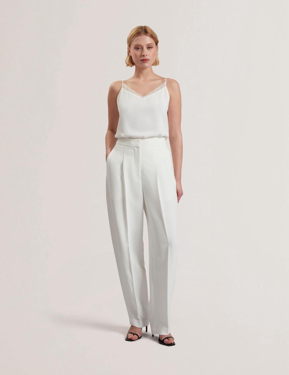 Women Ted Baker MORRIAT - Barrel Leg Woven Tailored Trousers Ivory | KSA  9582-ENURH