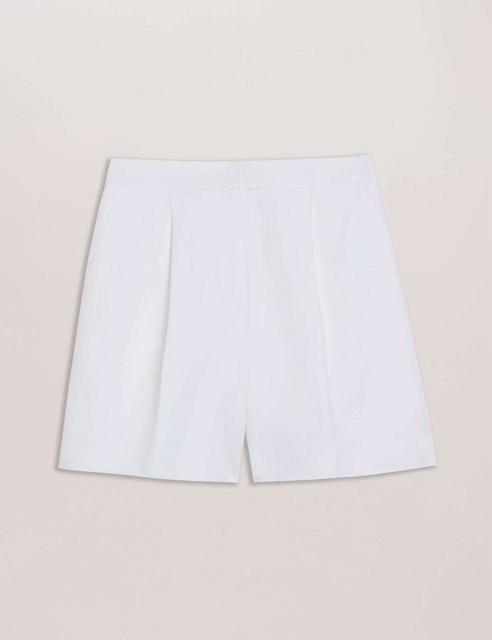 Women Ted Baker MUSUBSH - High Waisted Pleated Tailored Shorts White | KSA  0728-IVLXK