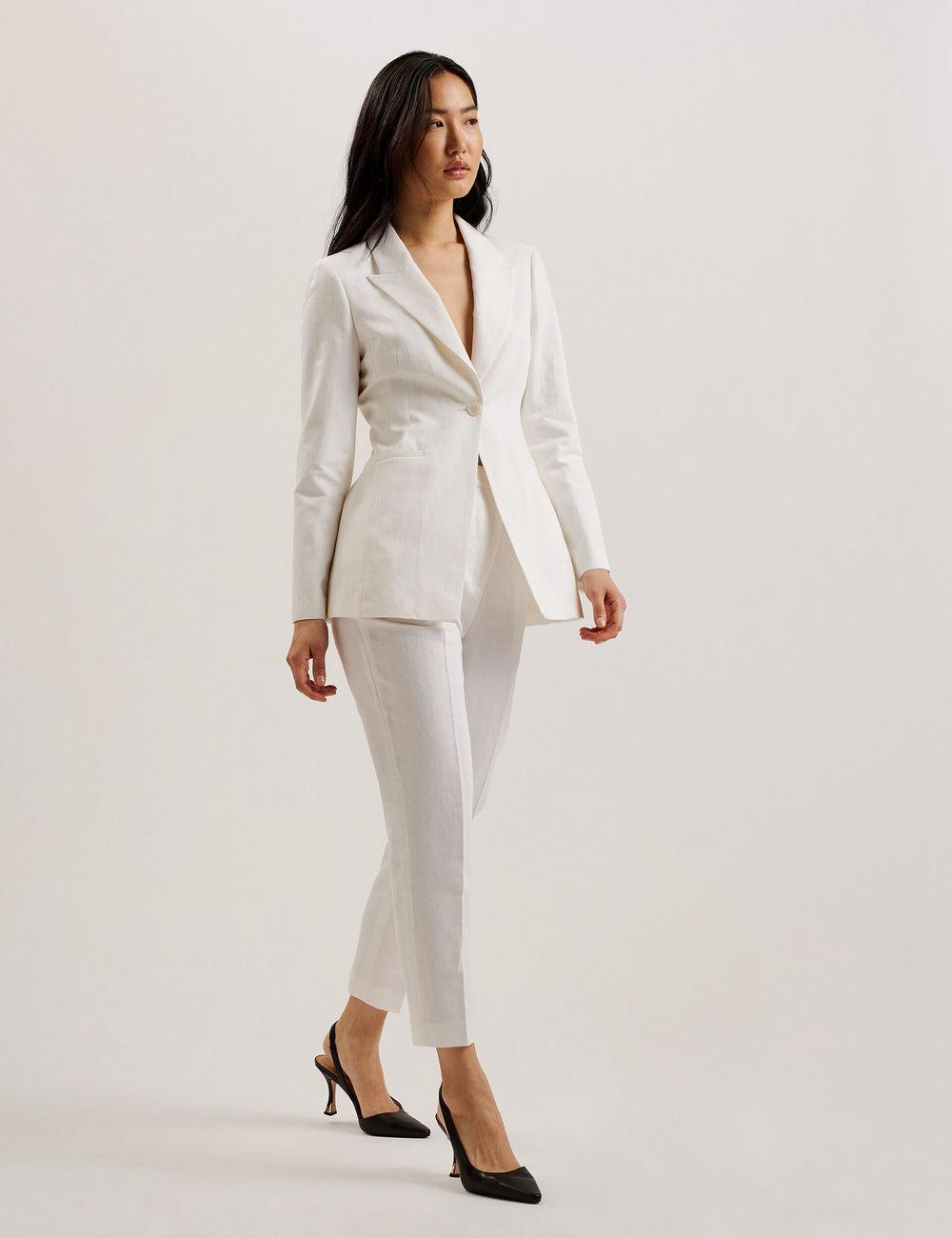 Women Ted Baker MUSUBT - Linen Cotton High Waisted Tailored Trousers White | KSA  8764-FGXJQ