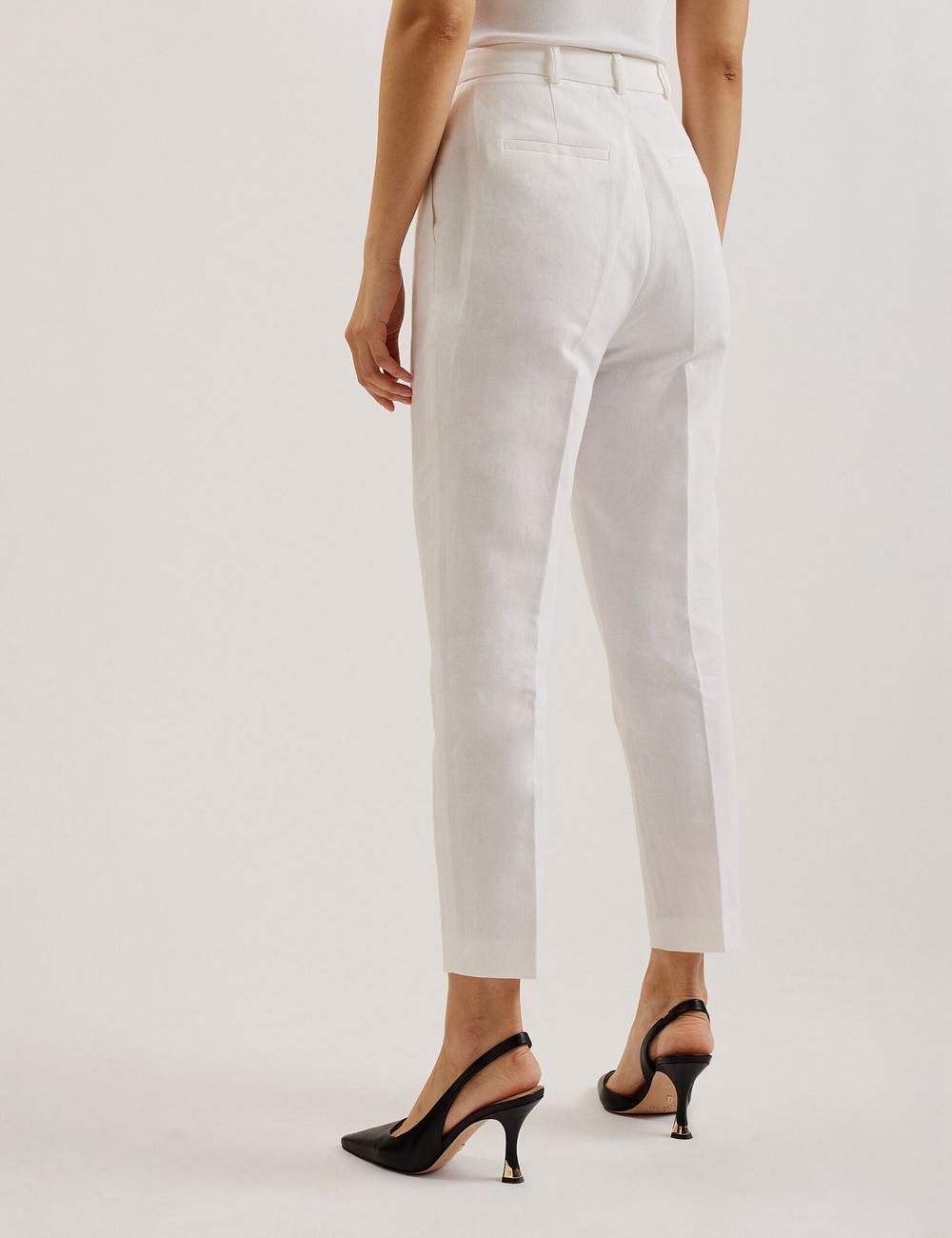 Women Ted Baker MUSUBT - Linen Cotton High Waisted Tailored Trousers White | KSA  8764-FGXJQ