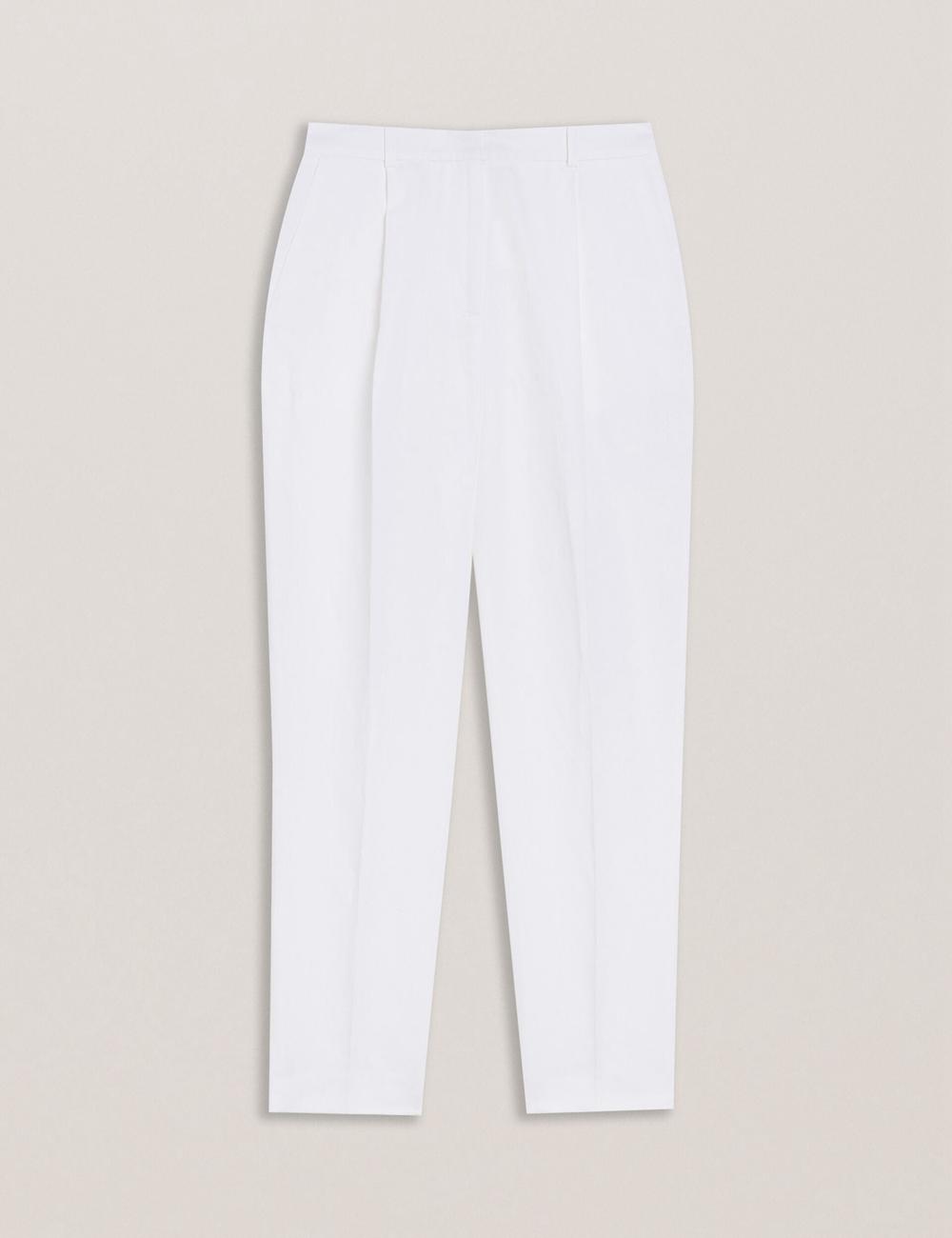 Women Ted Baker MUSUBT - Linen Cotton High Waisted Tailored Trousers White | KSA  8764-FGXJQ