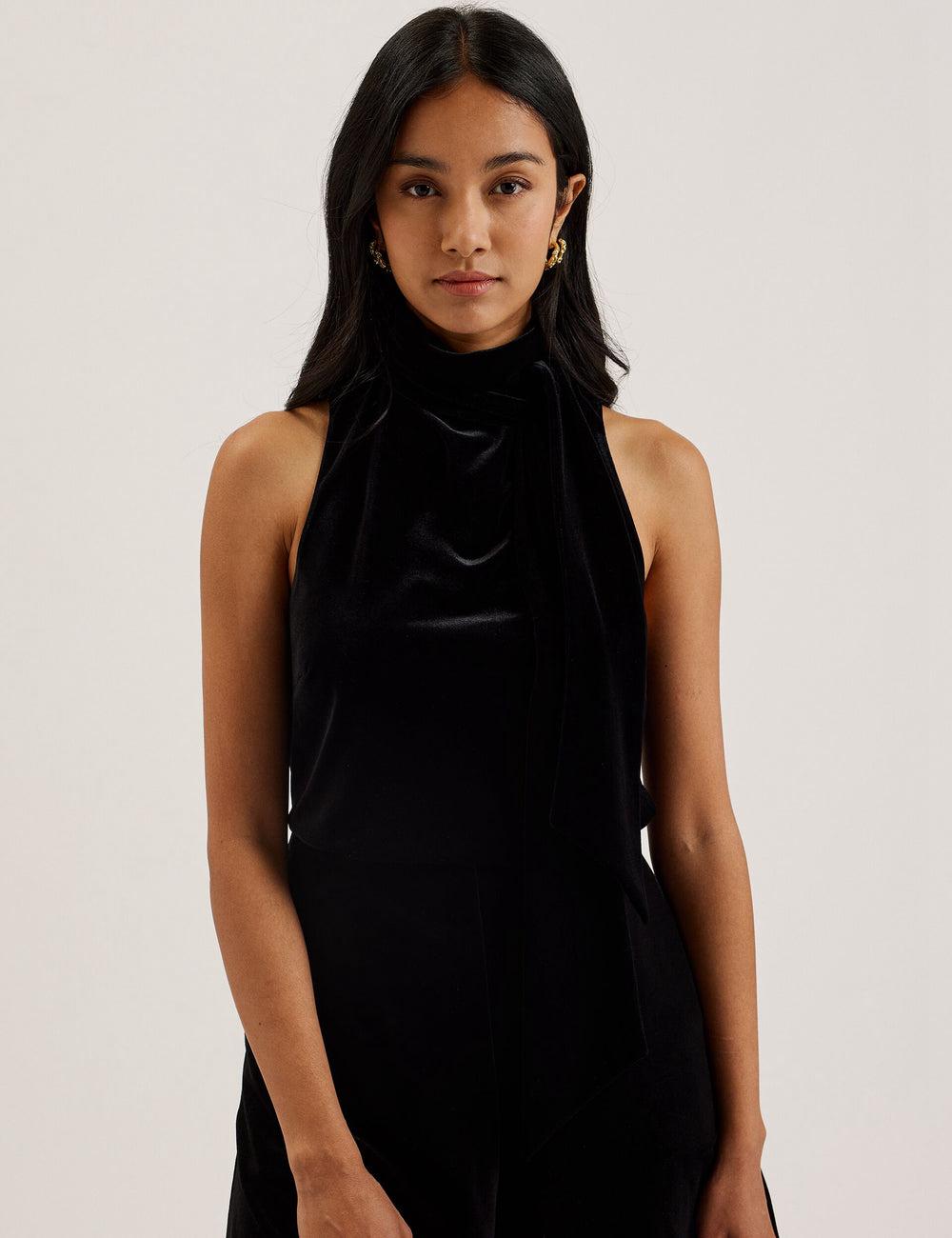 Women Ted Baker NALIAS - Velvet High Cowl Neck Sleeveless Tank Tops Black | KSA  6342-CWFTD
