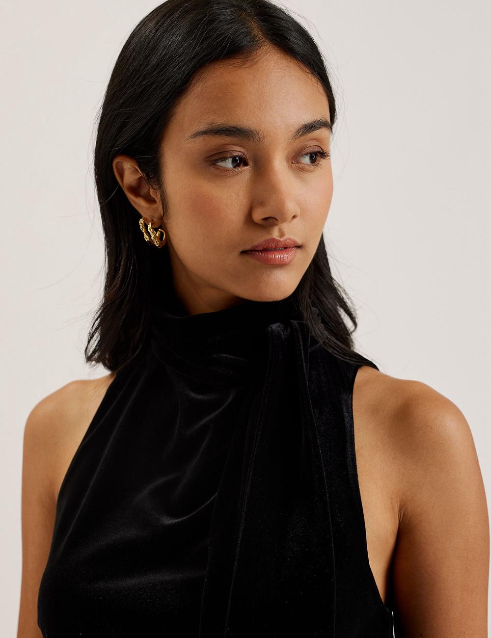 Women Ted Baker NALIAS - Velvet High Cowl Neck Sleeveless Tank Tops Black | KSA  6342-CWFTD
