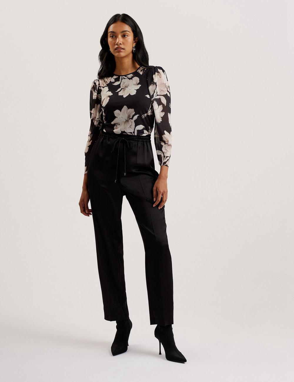 Women Ted Baker NATORI - Satin Elasticated Waist Tapered Joggers Black | KSA  2985-MYOGH