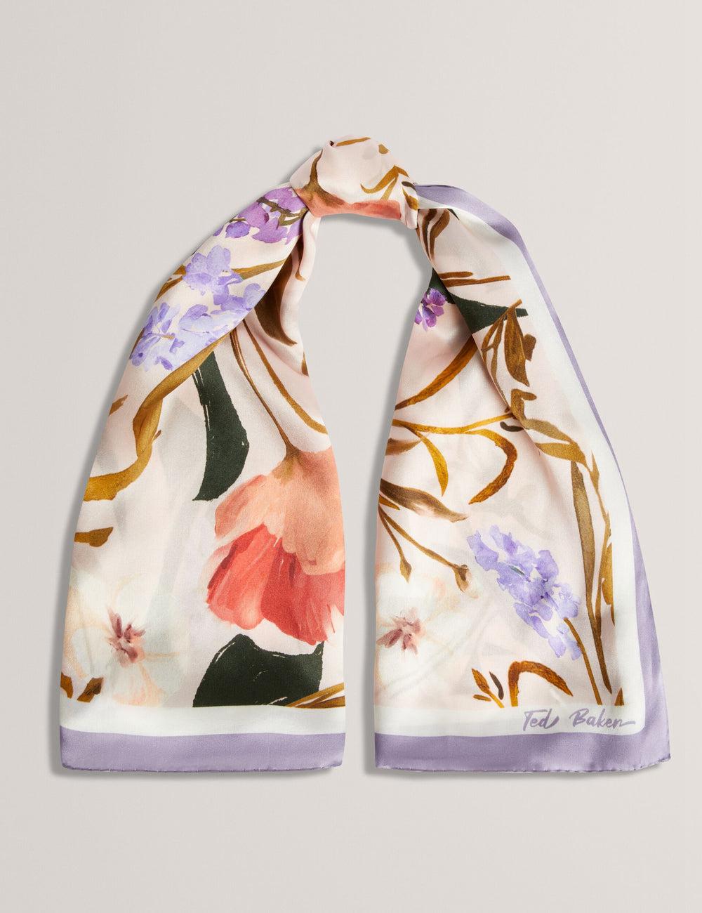 Women Ted Baker NICLAE - Painted Floral Print Square Silk Scarves Pink | KSA  3871-EVGSQ