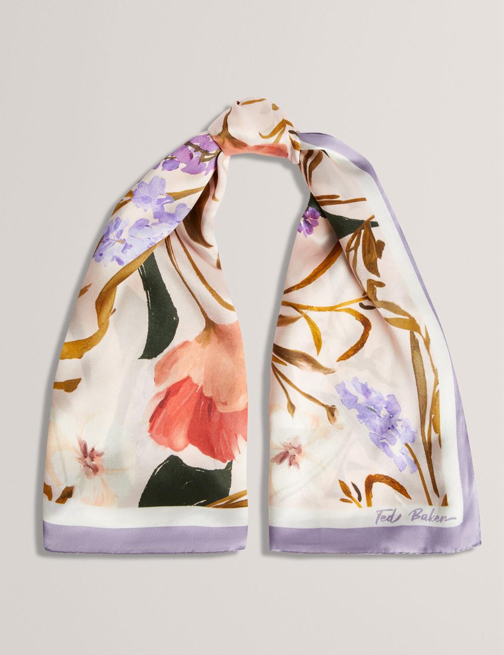 Women Ted Baker NICLAE - Painted Floral Print Square Silk Scarves Pink | KSA  3871-EVGSQ