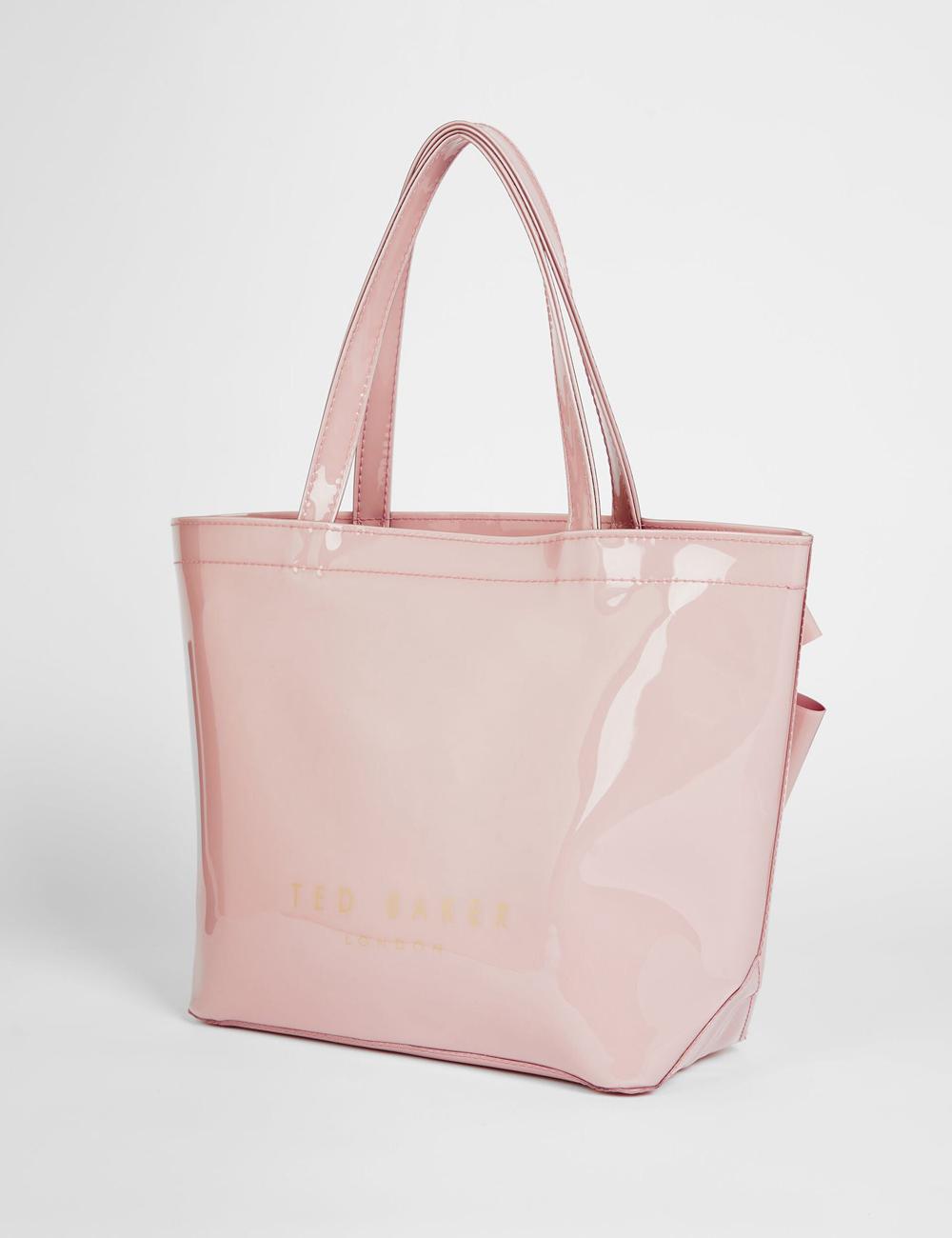 Women Ted Baker NIKICON - Small Knot Bow Vinyl Icon Tote Bags Pink | KSA  1024-JKPCM