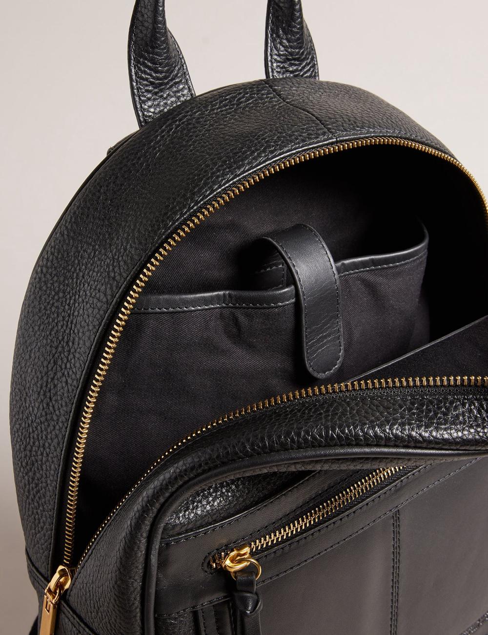 Women Ted Baker NISHAY - Leather Zip Pocket Laptop Backpacks Black | KSA  3649-CVJMF