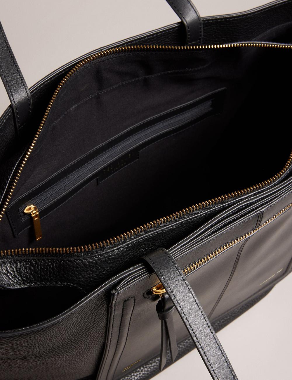 Women Ted Baker NISH - Wide Leather Shopper With Zip Pocket Shopper Bags Black | KSA  5024-RJXQD