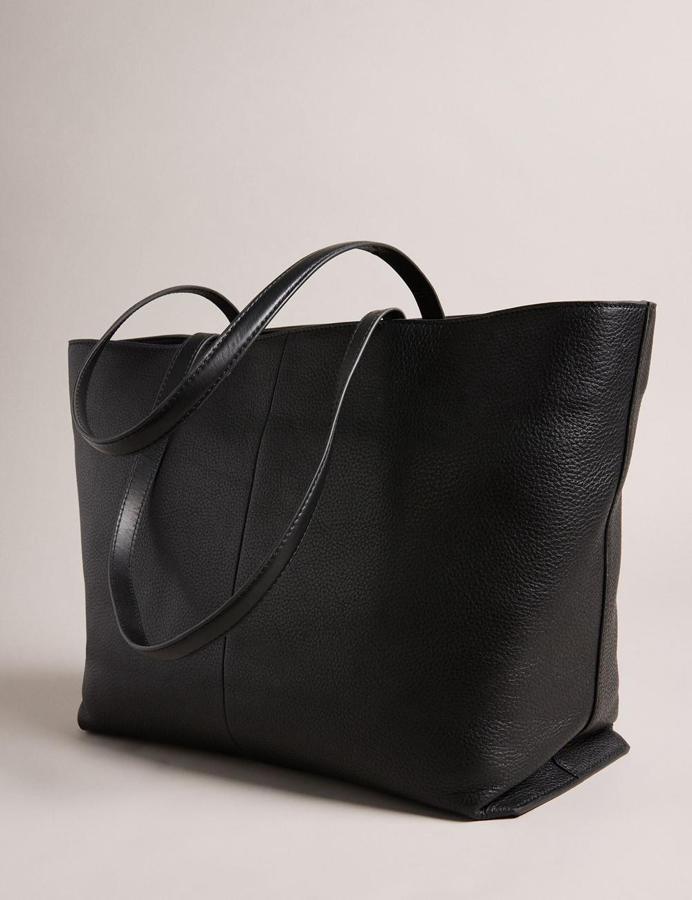 Women Ted Baker NISH - Wide Leather Shopper With Zip Pocket Shopper Bags Black | KSA  5024-RJXQD