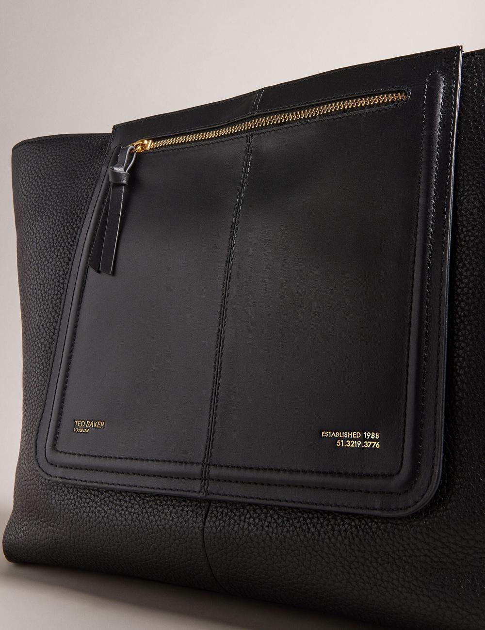 Women Ted Baker NISH - Wide Leather Shopper With Zip Pocket Shopper Bags Black | KSA  5024-RJXQD
