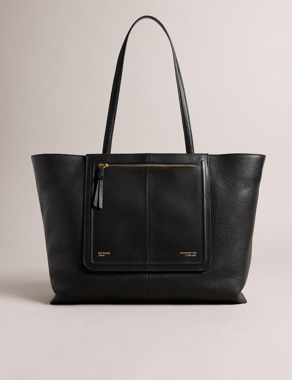 Women Ted Baker NISH - Wide Leather Shopper With Zip Pocket Shopper Bags Black | KSA  5024-RJXQD