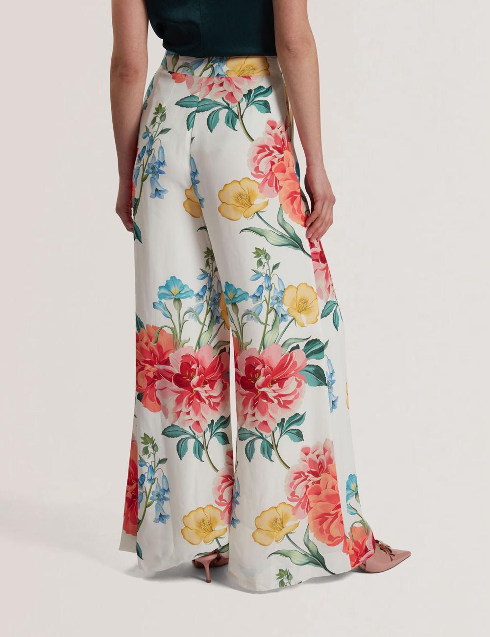 Women Ted Baker NYMPHAT - Floral Print High Waisted Wide Leg Trousers White | KSA  6123-GIUAH