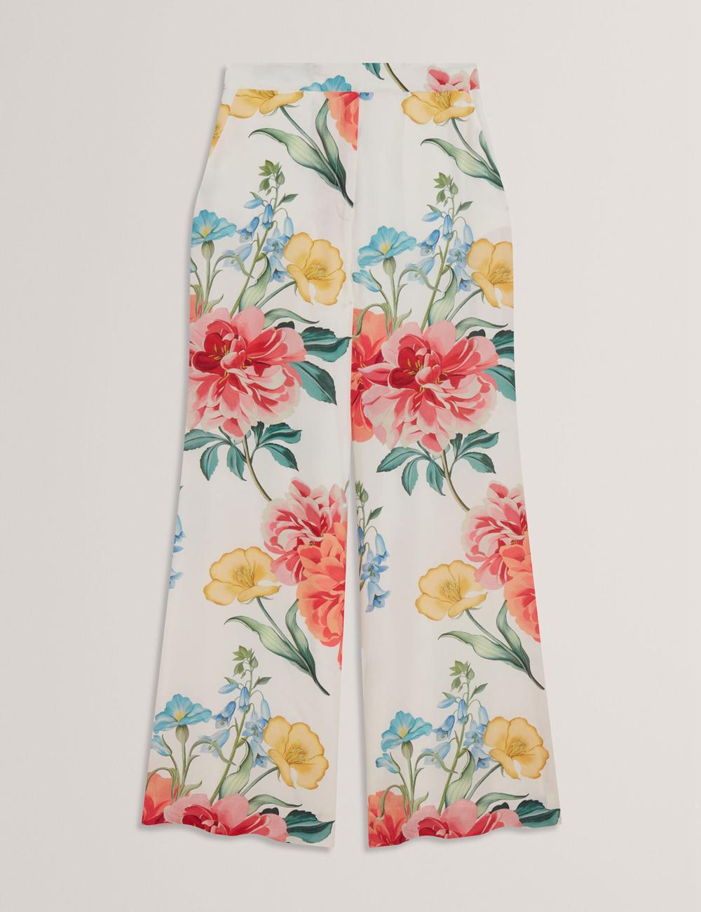 Women Ted Baker NYMPHAT - Floral Print High Waisted Wide Leg Trousers White | KSA  6123-GIUAH
