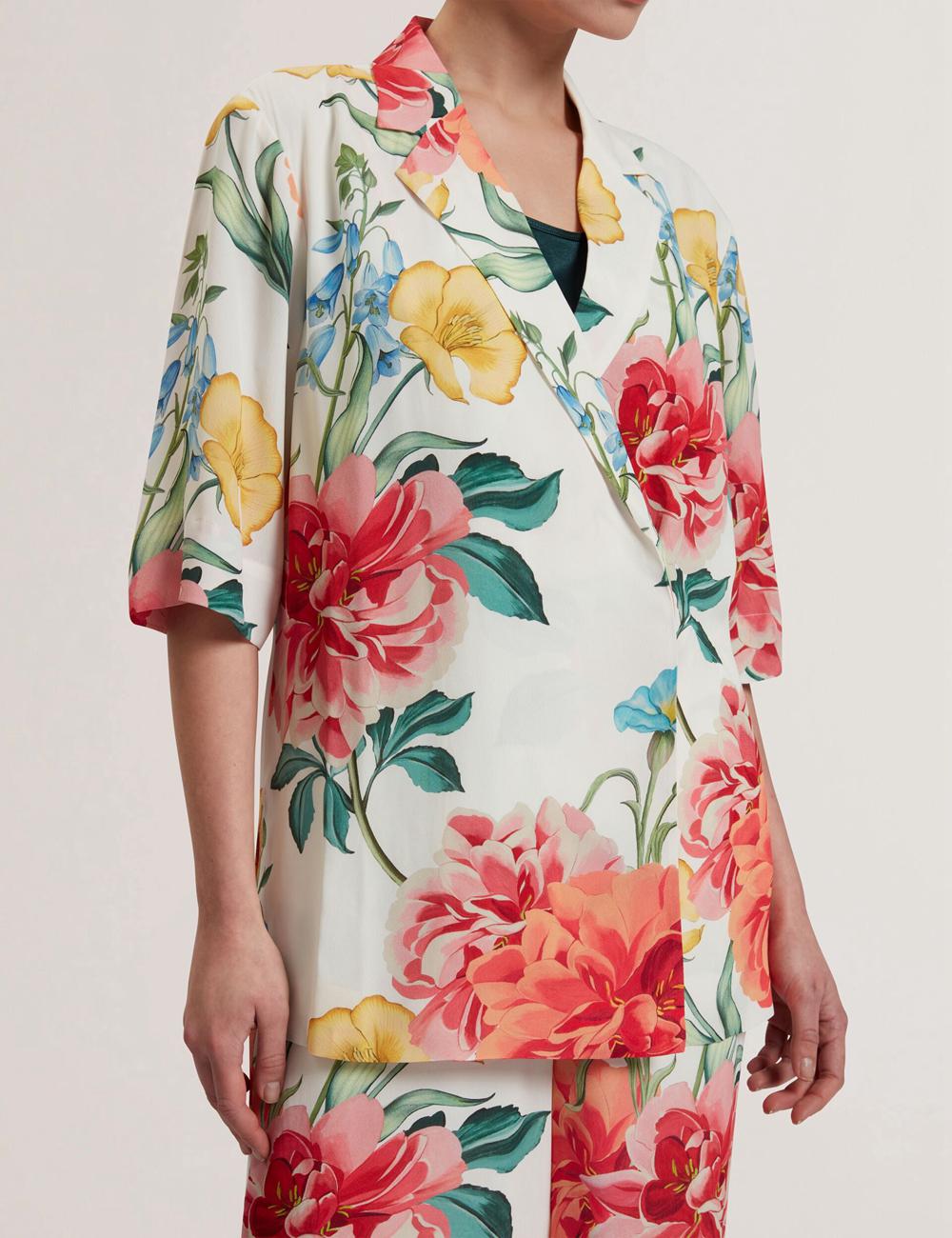 Women Ted Baker NYMPHA - Floral Short Sleeve Oversized Blazers White | KSA  0453-WMASH